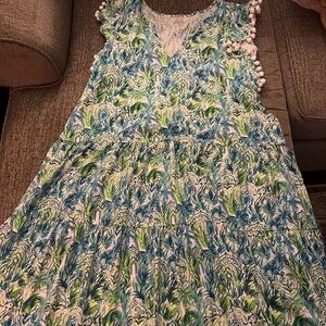 Lilly Pulitzer Green and Blue Pleated Tiered Sundress